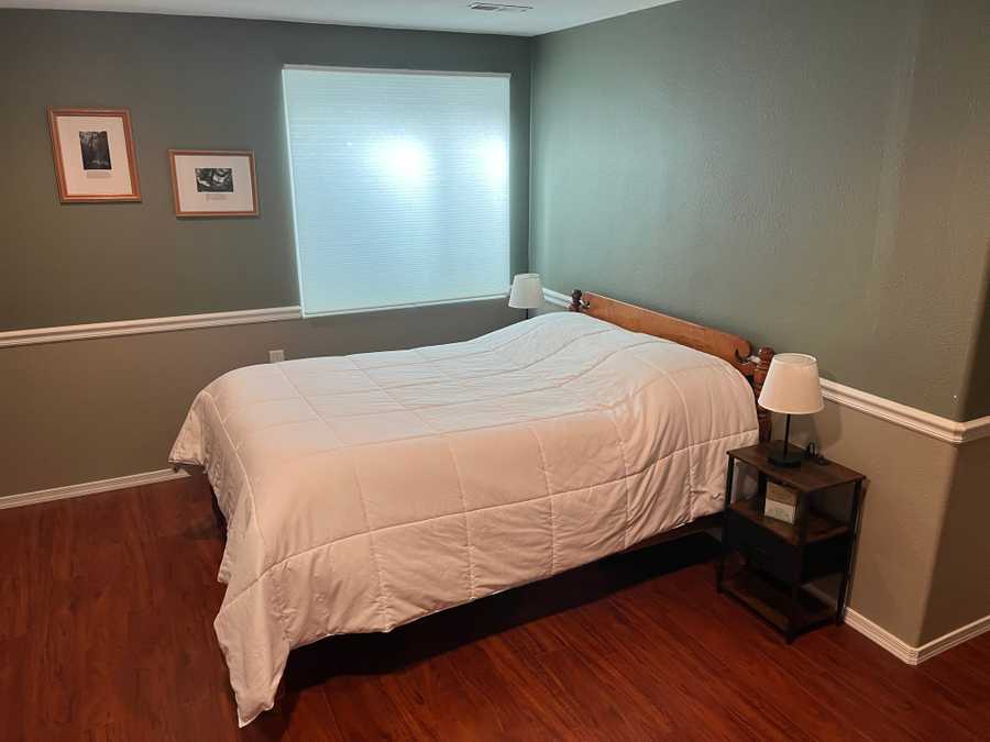 Bed, bath, living & game room in basement of large vegan home in Denver suburbs