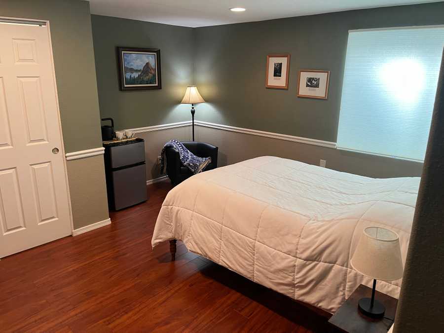 Bed, bath, living & game room in basement of large vegan home in Denver suburbs