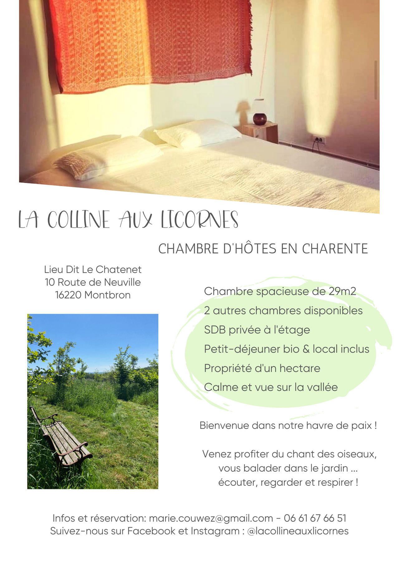 Vegan B&B in the Charente Limousine, rural France - Bedroom 1, GF