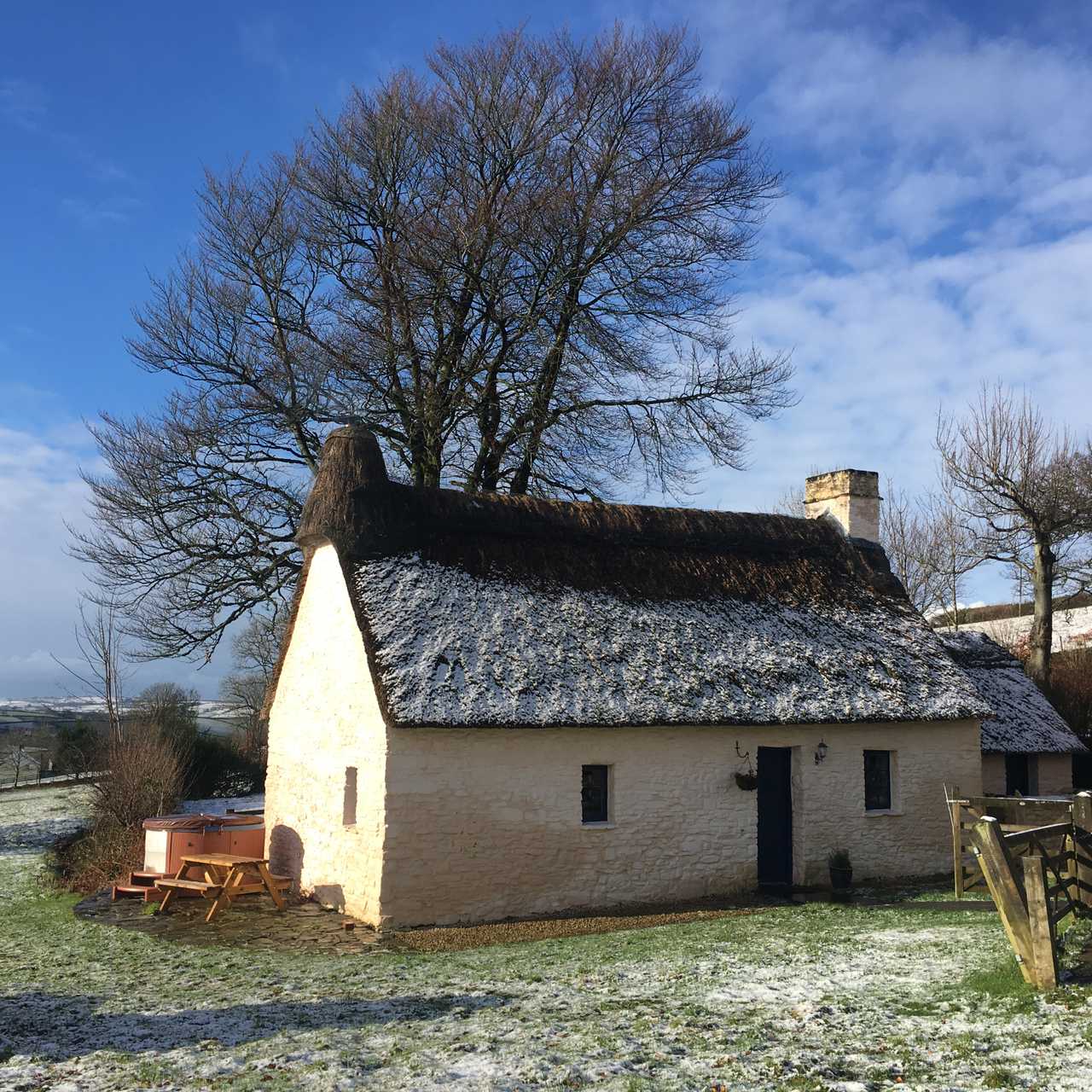 Magical 18th thatched cottage with stunning views, amazing vegan meals & hot tub