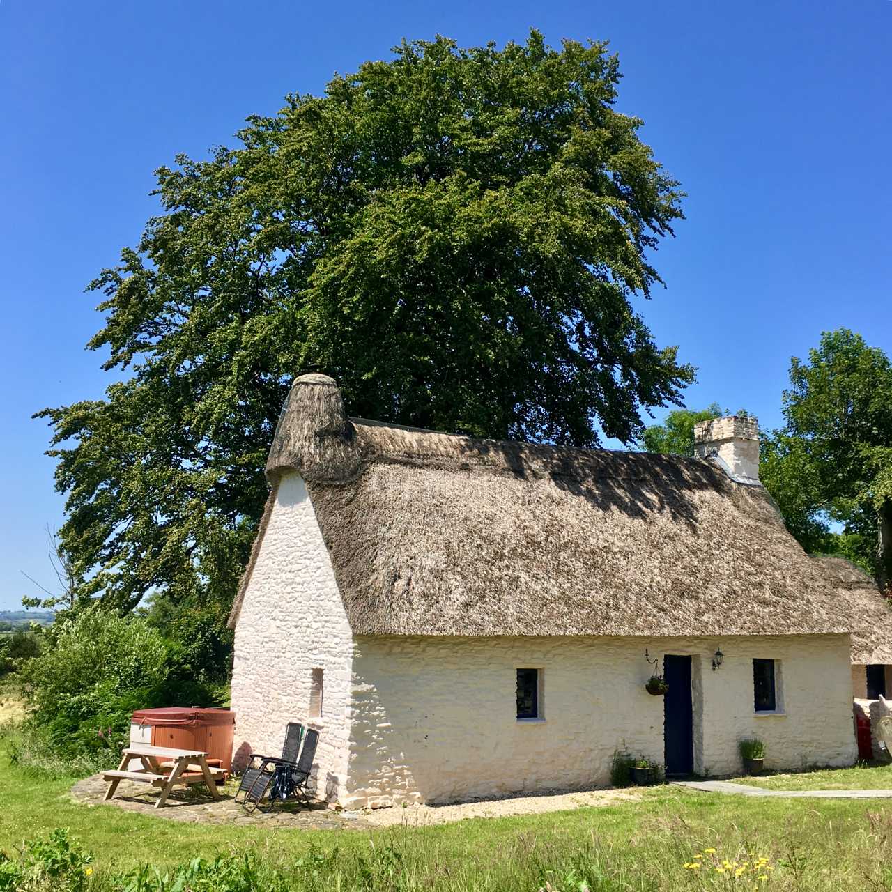 Magical 18th thatched cottage with stunning views, amazing vegan meals & hot tub