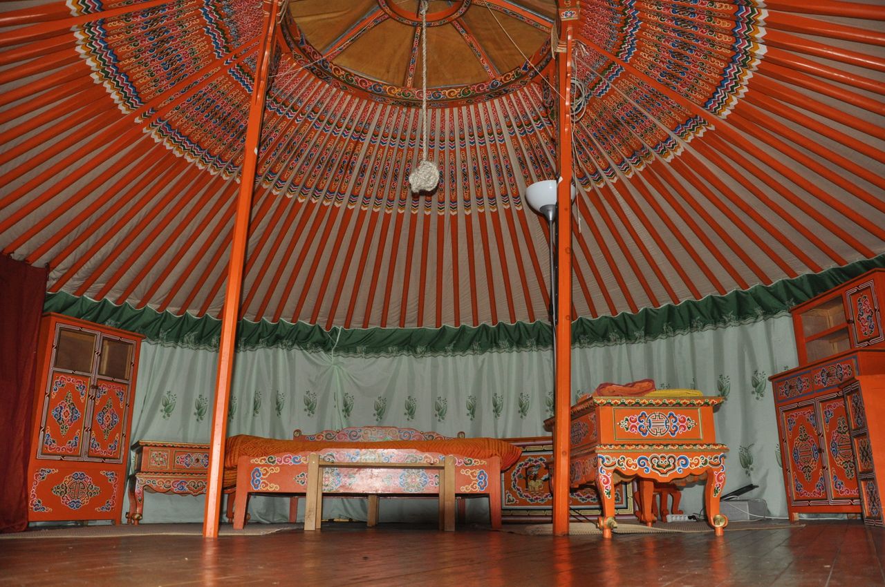 A Big typical Mongolian Yurt in a Beautiful Garden. 