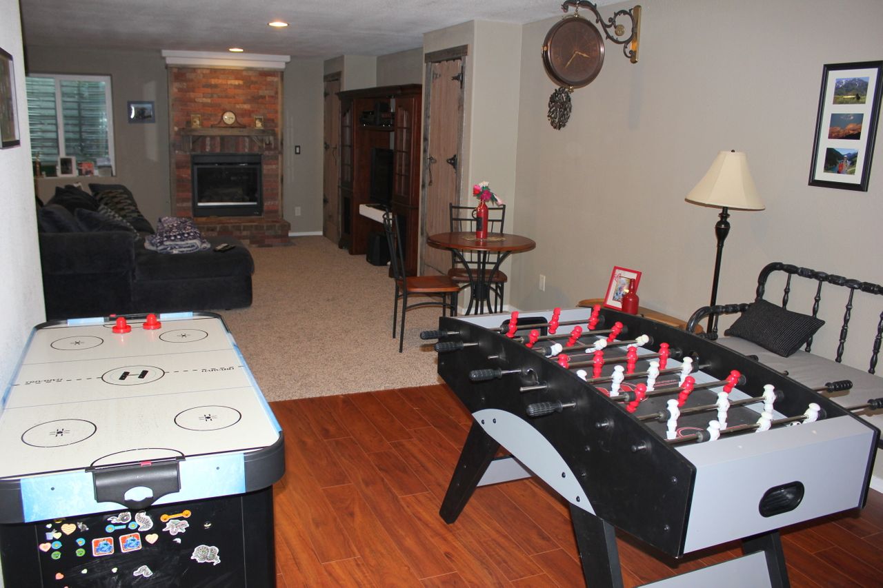 Bed, bath, living & game room in basement of large vegan home in Denver suburbs