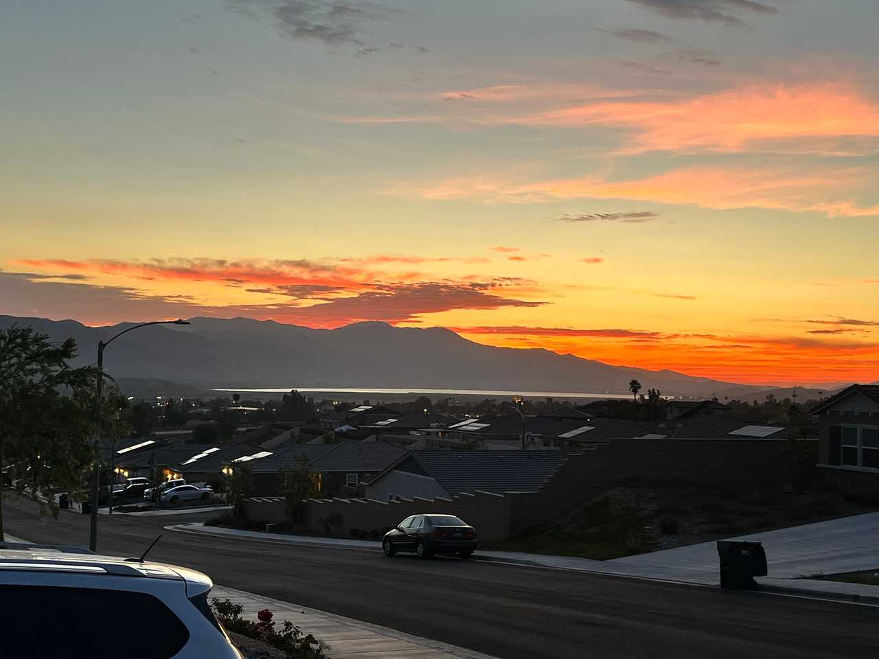 Beautiful lake sunset view on mountains near Temecula wine country in California